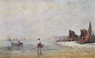 Visser in Villerville, eb door Eugene Louis Boudin